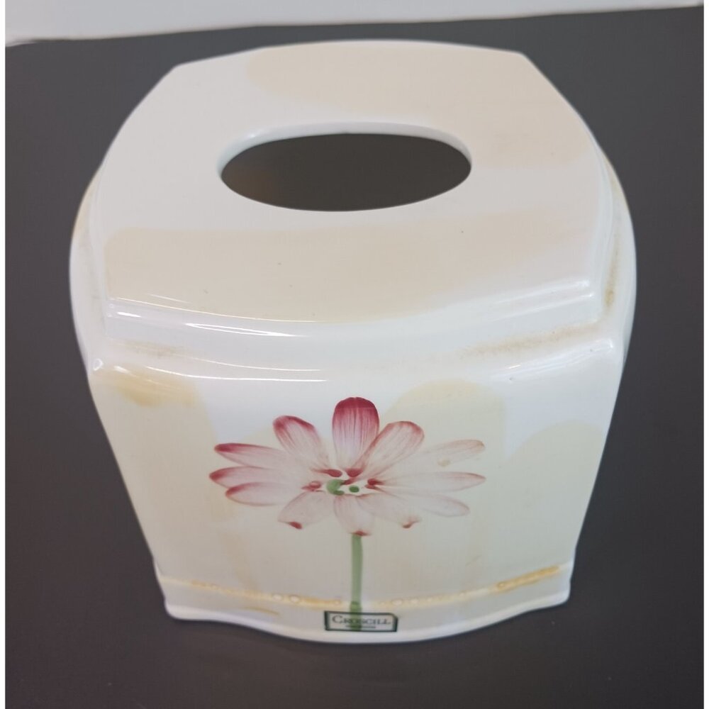 Croscill Home Fashions Gazebo Tissue Box Cover Ceramic Hand Painted Floral EUC
